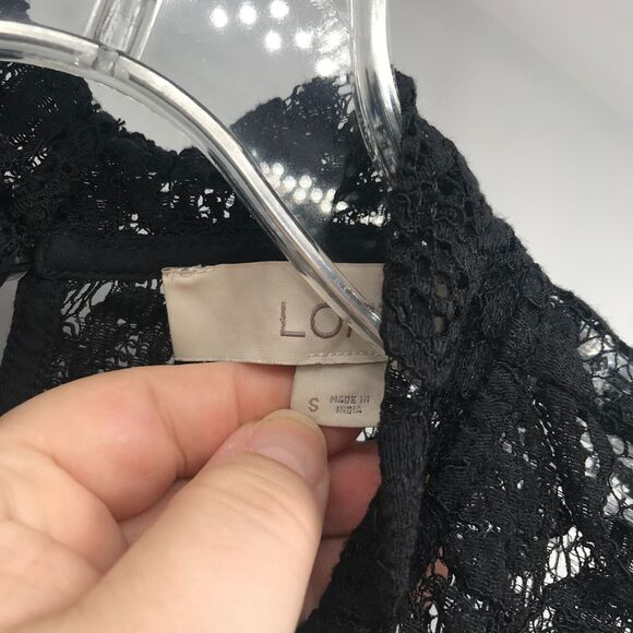 LOFT Top Womens Small Black Lace Embroidered Mock Neck Sleeveless Semi Sheer - Picture 7 of 11